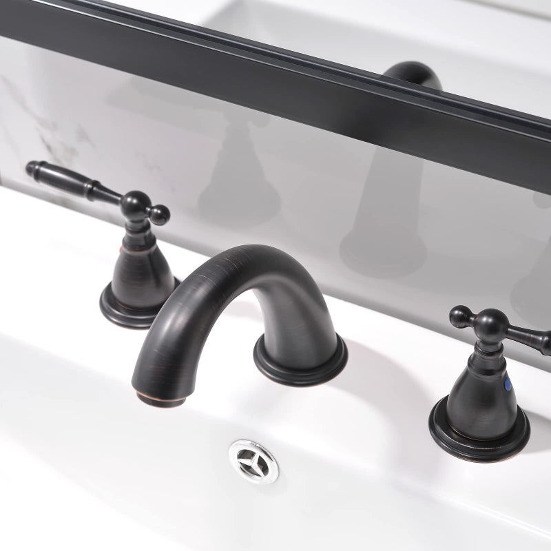 Phiestina 8 Inch 3 Hole Oil Rubbed Bronze Widespread Bathroom Faucet,Lavatory 2 Handles Vanity Sink Faucet with Copper Pop Up Drain, WF008-4-ORB - Image 3